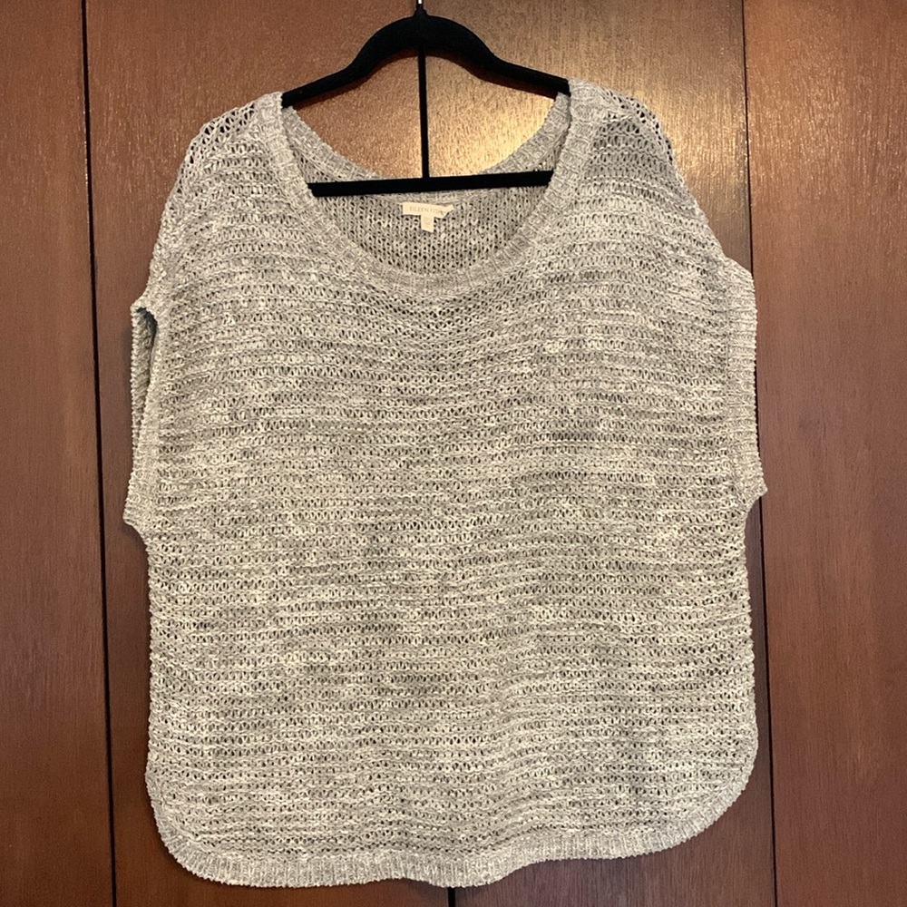 Eileen Fisher Gray Wonder Stitch Knit Cap Sleeve Sweater Top: Size Large